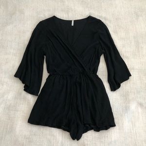 ANGL Plain Black Romper with 3/4 Sleeves